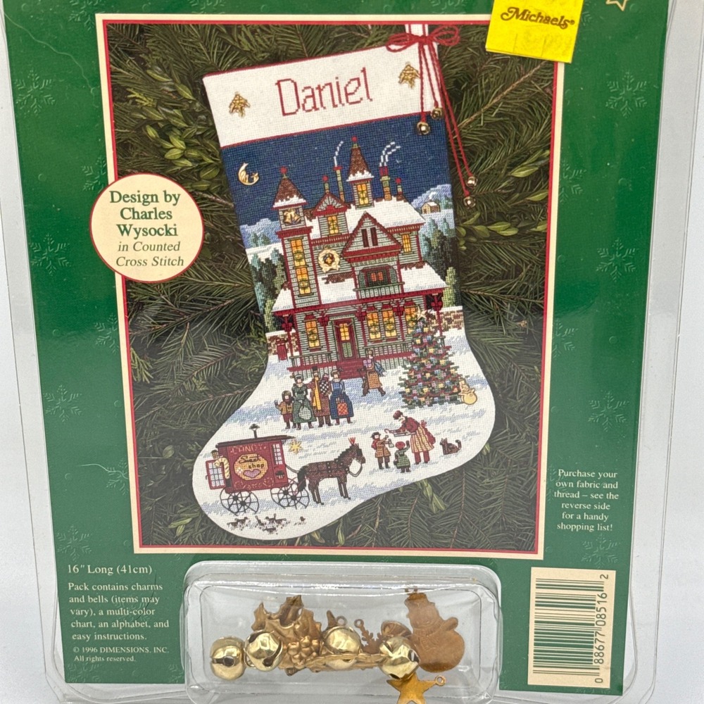 Dimensions Christmas Past Stocking Charles Wysocki 8516 Cross Stitch Charms Kit